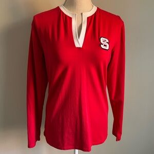 NC State University Split Neck Long Sleeve Shirt Red